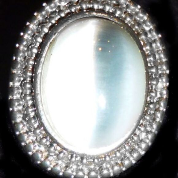 SILVERTONE WHITE MOONSTONE OVAL PIERCED EARRINGS - Picture 3 of 5